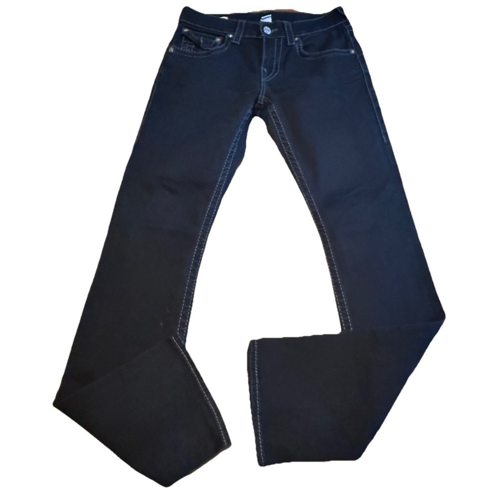 True Religion Jeans 29x32 Dark Blue Big T Flap Pocket‎ Thick Stitch Y2K Selvage
